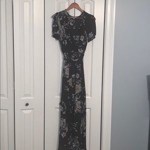 Black Floral Maxi Dress with Built in Shorts